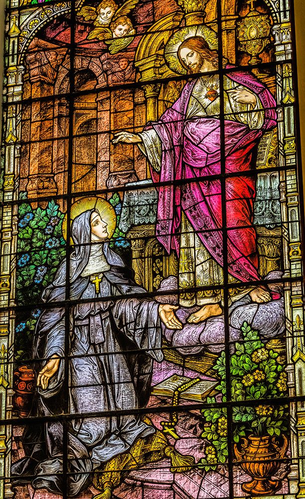 Stained glass in Gesu Church-Miami-Florida. Built 1920s by Franz Mayer Heart.